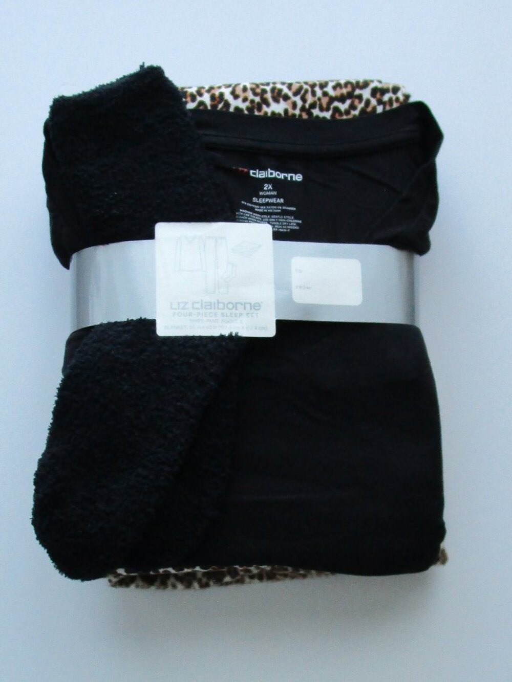 Liz Claiborne 4-pc Pajama Set - black/tan wild cat print